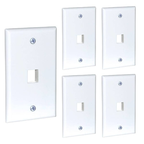 Newhouse Hardware 1-Port Keystone Jack Wall Plate, White, Package Of 5
