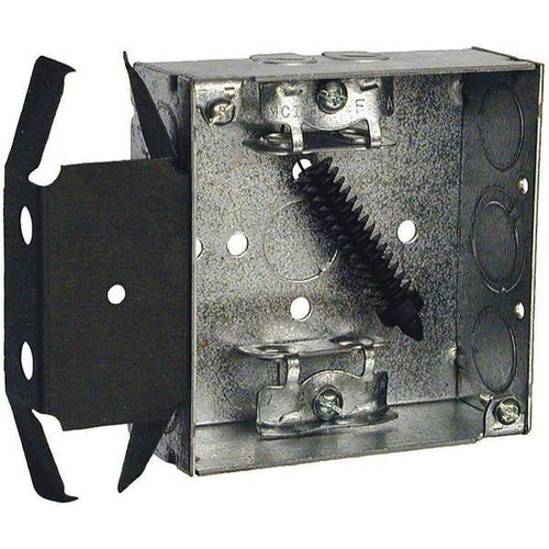 Raco 4" W X 1-1/2" D 2-Gang Welded Square Box With Three 1/2" Ko'S, Ac/Mc/Flex Clamps, Ms Bracket, Flush