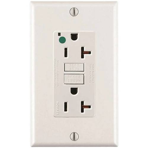 Leviton 20 Amp Self-Test Smartlockpro Duplex Gfci Outlet W/Led, White