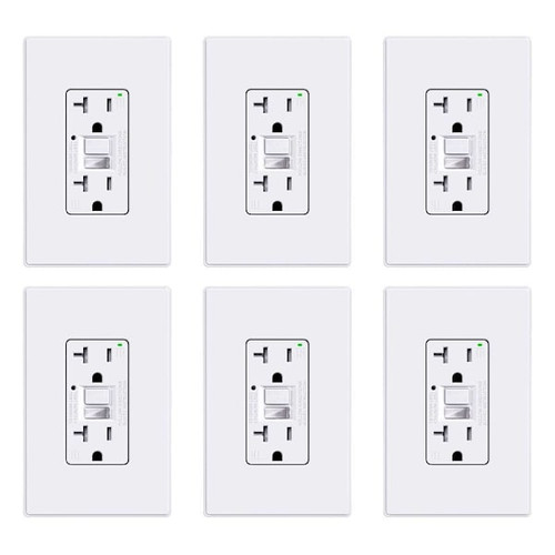 Maintenance Warehouse 20 Amp 125-Volt Tamper-Resistant Self-Test Gfci Receptacle, Night Light And Wall Plate In White 6-Pack