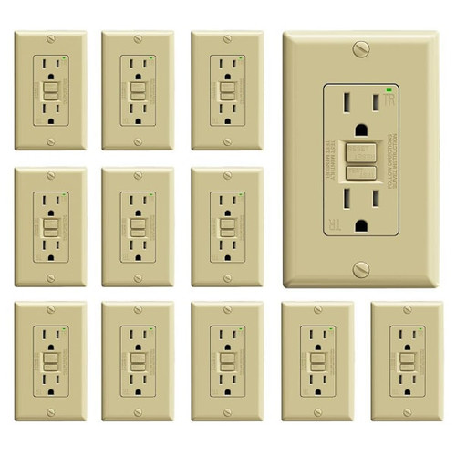 Maintenance Warehouse 15 Amp 125-Volt Tamper-Resistant Self-Test Gfci Receptacle With Wall Plate In Ivory 12-Pack