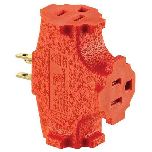 Leviton 15 Amp 125-Volt Nema 5-15r 2-Pole 3-Wire Grounded Single-To-Triple Outer Splitter Adapter, Orange