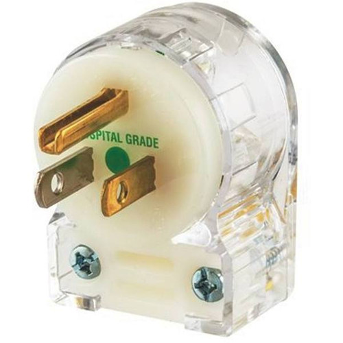Hubbell Wiring 15 Amp 125-Volt 5-15p Hubbell Angled Plug Hospital Grade, Clear