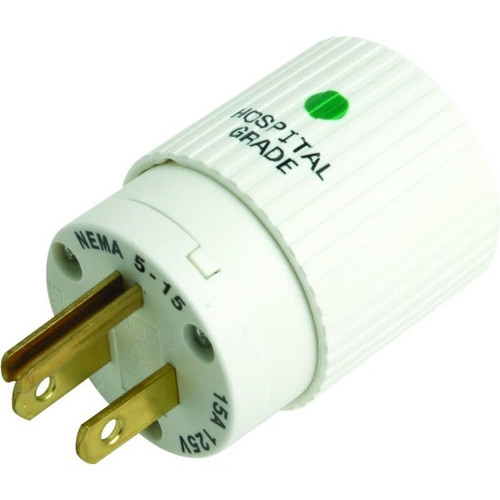 Hubbell Hospital Grade Straight Blade Male Plug, 125v, 15a, 2 Pole, 3 Wire, Clear