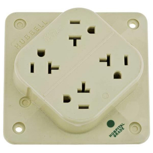 Hubbell, Wiring 20 Amp 125-Volt 5-20r 4-Plex Hospital Grade Receptacle, Ivory