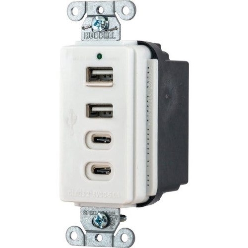 Hubbell 5 Amp 5 Volt Duplex Standard Outlet W/ Type A And C Usb Charger (White)