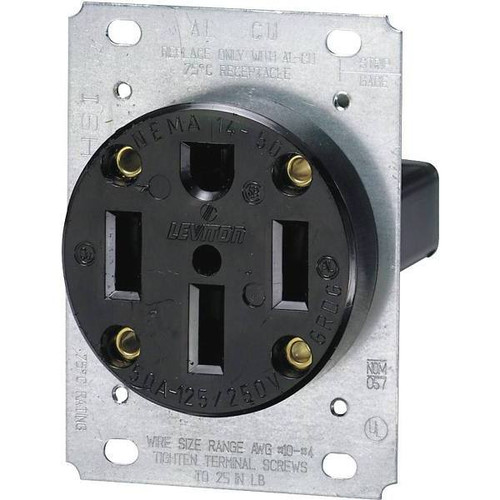Leviton 50 Amp Flush Mount Shallow Single Outlet Black