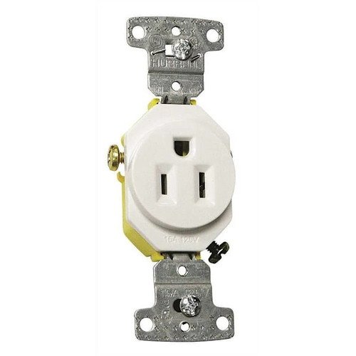 Hubbell Wiring 15a 125v Single Self-Ground Receptacle (White)
