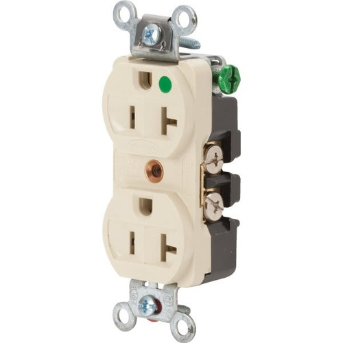 Hubbell-Pro 20 Amp 125 Volt Hospital-Grade Self-Grounding Straight Blade Duplex Standard Outlet (Ivory)