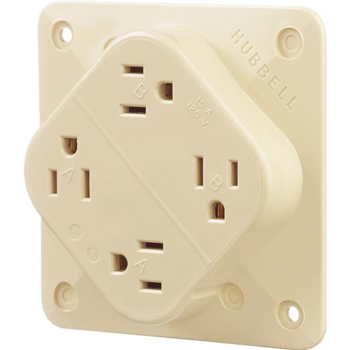 Hubbell 15 Amp 125 Volt Four Outlet 4-Plex Heavy Duty Receptacle (Ivory)