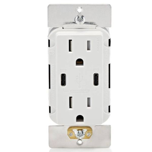 Leviton 15a Decora Receptacle With Type C / C Usb, Tamper-Resitant, 125v, White