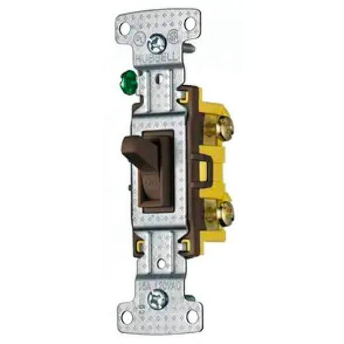 Hubbell Single Pole Toggle Switch, 15 Amp, 120 Volt, Brown