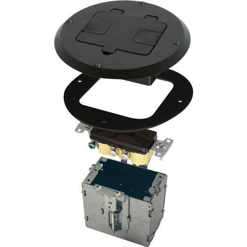 Hubbell 1-Gang Floor Box Kit With Recessed Duplex 15 Amp Adjustable Steel Box (Black)