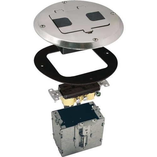 Hubbell 1-Gang Floor Box Kit W/ Recessed Duplex 15 Amp Adjustable Steel Box (Nickel)