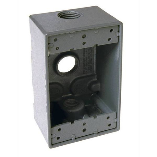 Bell N3r Outdoor Electrical Box, 1-Gang, Weatherproof, 2 Closure Plugs, Alum Gray
