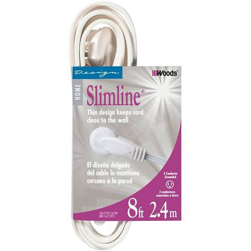 Woods 8 Ft 16/3 Spt-2 Indoor Light-Duty Flat Plug Extension Cord