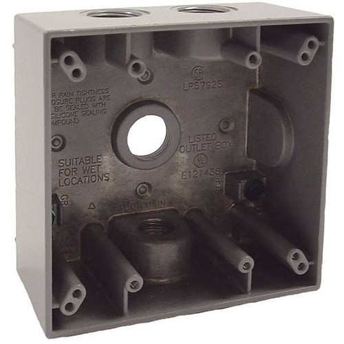 Bell N3r Aluminum 1/2 In. 2-Gang Weatherproof Electrical Box Four Outlets Plugs (Gray)