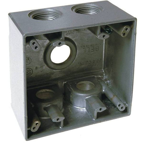 Bell N3r Weatherproof Electrical Box, Aluminum, 2-Gang , 3/4" Five Outlets, Plugs,gray