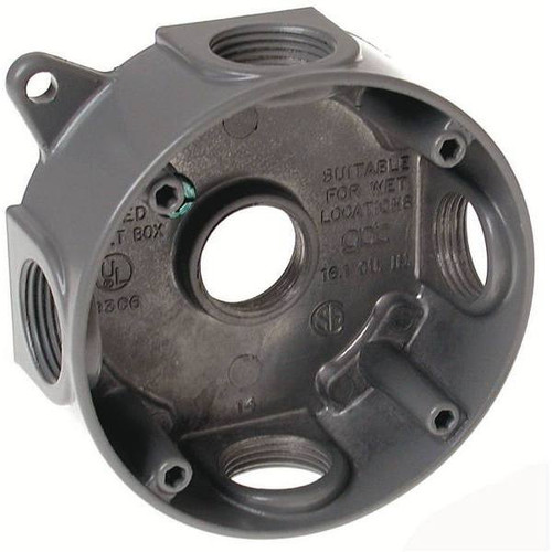 Bell Aluminum Round Weatherproof Outdoor Electrical Box With 5 Outlets With 3/4 In. And 4 Plugs