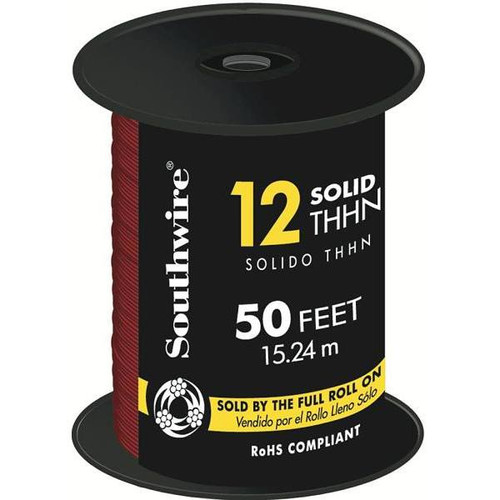 Southwire 50 Ft. 12 Red Solid Cu Thhn Wire