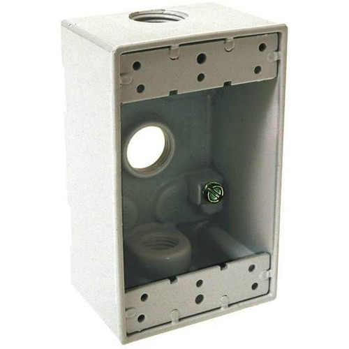 Bell N3r Electrical Box, 1-Gang, Weatherproof, 3 Outlets, 1/2", 2 Closure Plugs, White