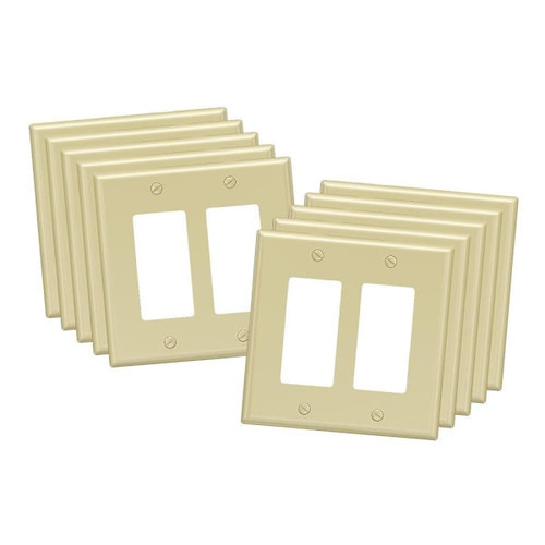 Maintenance Warehouse 2-Gang Unbreakable Polycarbonate Jumbo Rocker Wall Plate In Gloss Ivory, 10-Pack