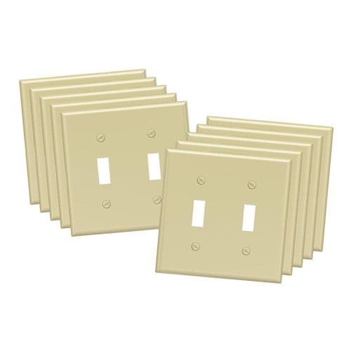 Maintenance Warehouse 2-Gang Unbreakable Polycarbonate Jumbo Toggle Wall Plate In Gloss Ivory, 10-Pack