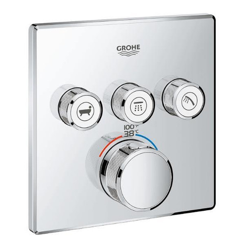 Grohe Grohtherm Smartcontrol Triple Function Thermostatic Trim W/ Control Module Square Starlight Chrome