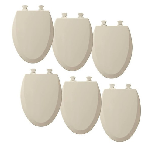 Bemis Easy-Clean Elongated Enameled Wood Closed Front Toilet Seats In Almond, Case Of 6