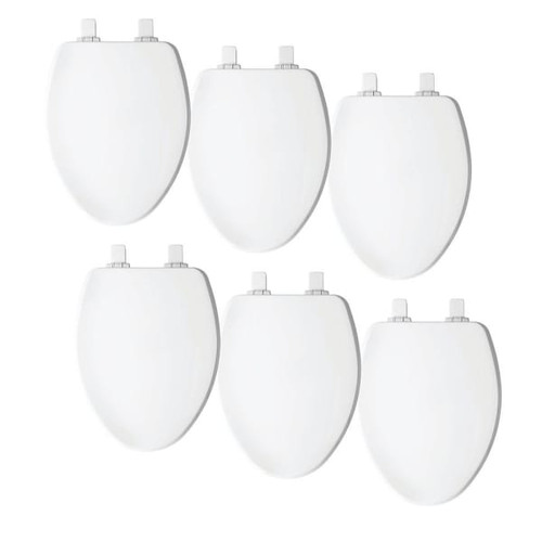 Bemis Whisper-Close Stay-Tite Easy-Clean Precision-Fit Elongated Wood Closed Front Toilet Seats In White, 6-Pack