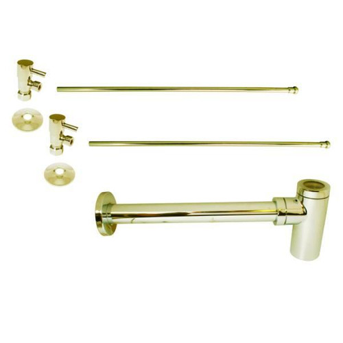 Westbrass Brass Bottle Trap 1/4-Turn Lavatory Kit, Valves/Risers, Polished Brass