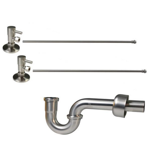 Westbrass Brass P-Trap 1/4-Turn Lavatory Kit, Valves/Risers, Satin Nickel