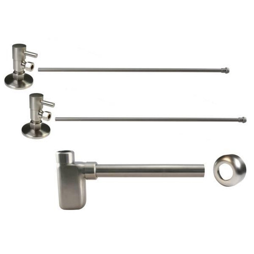 Westbrass Brass Flat Trap 1/4-Turn Lavatory Kit, Valves/Risers, Satin Nickel