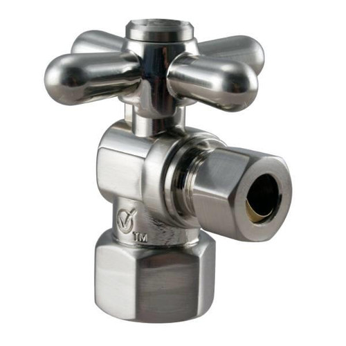Westbrass Angle Stop, 1/2 In. Ips X 3/8 In. Od - 1/4-Turn Cross Handle, Nickel