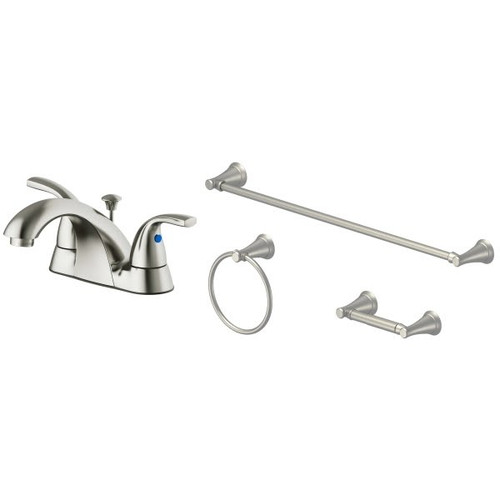 Seasons Anchor Point Two-Handle Bathroom Faucet With 3-Piece Accessory Kit And Quick Install Pop-Up In Brushed Nickel