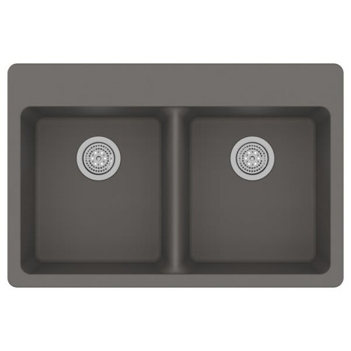 Winpro 33" X 22" X 9.5" Dual Mount Granite Double Equal Bowl Sink In Gray