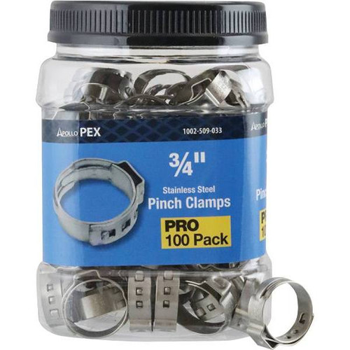 Apollo 3/4", Stainless Steel, Pex-B Barb Pinch Clamp Jar Package Of 100