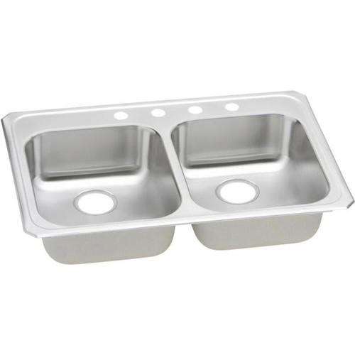 Elkay Double Bowl Stainless Steel Top Mount Sink 33 X 21-1/4 X 5-3/8" 4 Hole