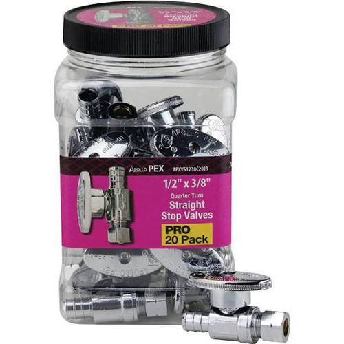 Apollo 1/2" Pex-B Barb X 3/8" Compr Brss Stop Valve Pro Pack Package Of 20