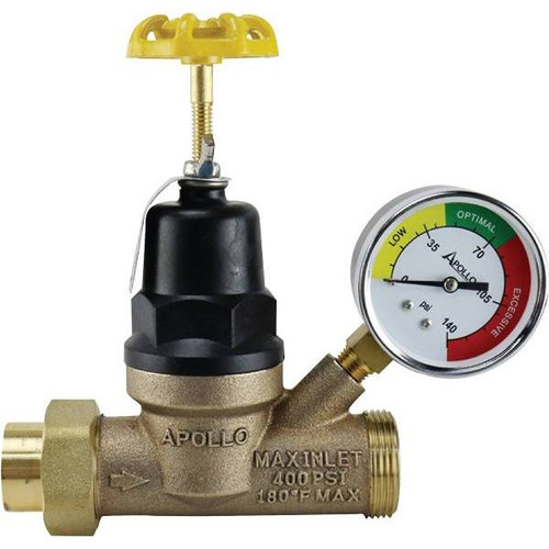 Apollo 1/2 In. FNPT X 3/4 In. Mnpt Lead-Free Pressure Reducing Valve W/ Gauge (Bronze)