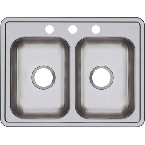Elkay 25 In. Dayton Drop-In Stainless Steel 3-Hole Double Bowl Kitchen Sink