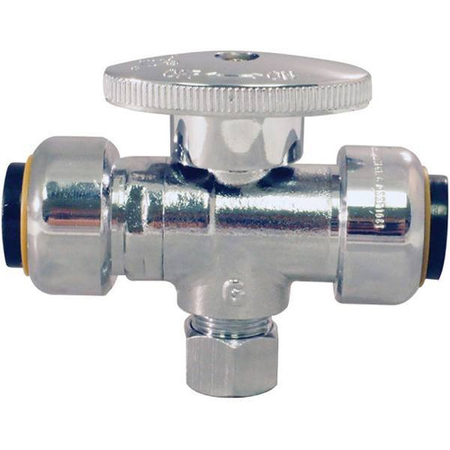 Tectite 1/2chrome-Plated Brass Push-To-Connect Tee Valve - 47 Characters