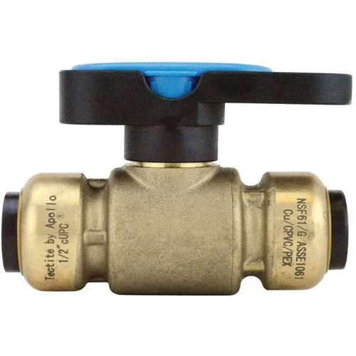 Tectite 1/2 Brass Push-To-Connect Compact Ball Valve With Lockable Handle