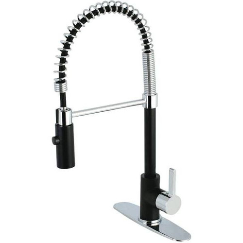 Kingston Brass Single-Handle Kitchen Faucet With Pull-Down Sprayer (Matte Black And Chrome)