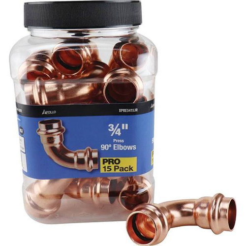 Apollo 3/4 In. X 3/4 In. Copper 90-Degree Press X Press Pressure Elbow Fitting PRO Pack (15-Pack)
