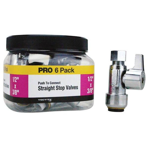 Tectite 1/2  Push-To-Connect X 3/8  Compr Straight Stop Valve Package Of 6