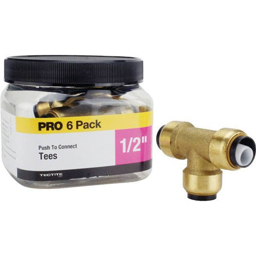 Tectite 1/2 In. Brass Push-To-Connect Tee PRO Pack (6-Pack)