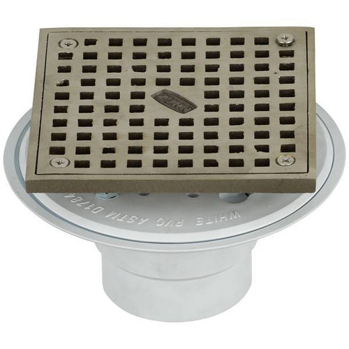 Zurn 2" Cast Iron Pushon Shower Drain 4" Square Polished Brass Top