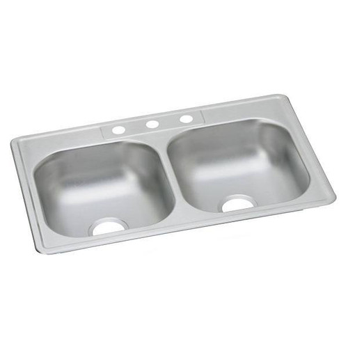 Elkay 33 In. X 22 In. X 6-9/16 In. Dayton Stainless Steel 3-Hole Equal Double Bowl Sink