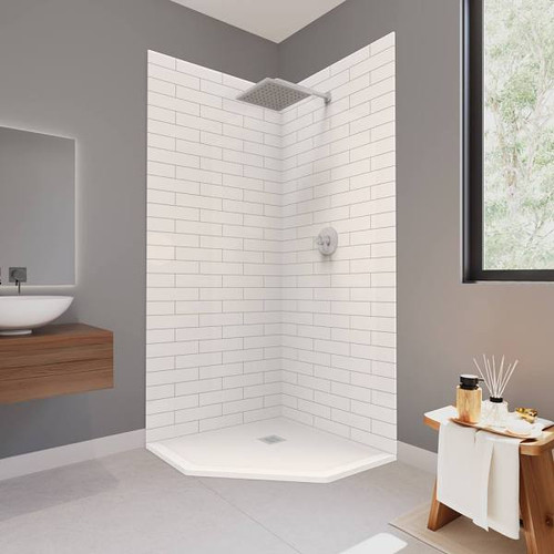 CASTICO Corner Neo 37"X37"X84" Solid Composite Stone Shower Kit Subway Walls